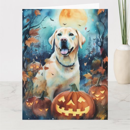 Halloween Labrador mit Pumpkins Beängstigend Karte (Vorderseite)