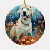 Halloween Labrador mit Pumpkins Beängstigend Keramik Ornament (Vorne)