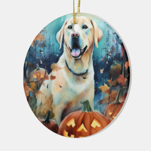 Halloween Labrador mit Pumpkins Beängstigend Keramik Ornament