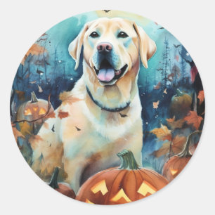 Halloween Labrador mit Pumpkins Beängstigend Runder Aufkleber