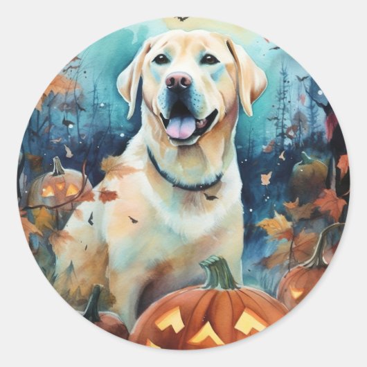 Halloween Labrador mit Pumpkins Beängstigend Runder Aufkleber (Vorderseite)