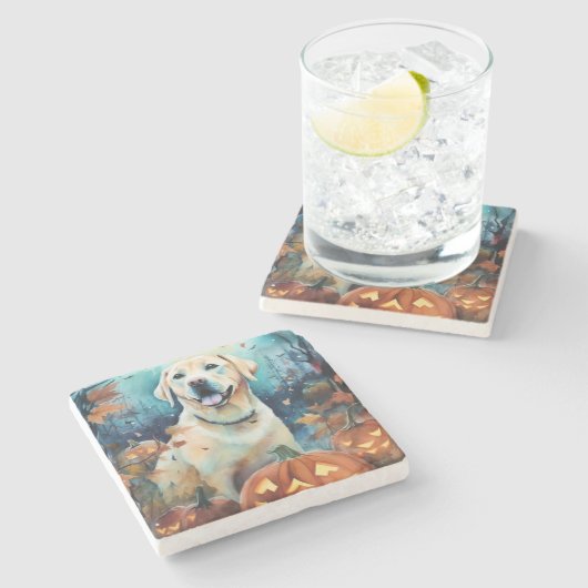 Halloween Labrador mit Pumpkins Beängstigend Steinuntersetzer (Seitenansicht)