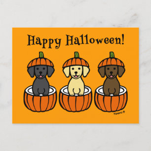 Halloween Labrador Puppies und Pumpkins Postkarte