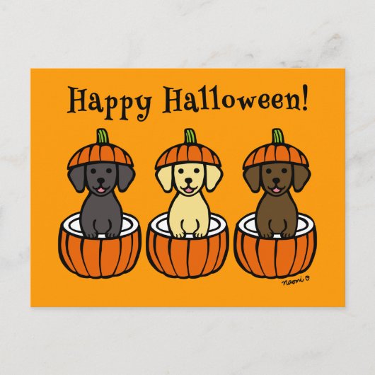 Halloween Labrador Puppies und Pumpkins Postkarte (Vorderseite)