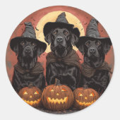 Halloween Labrador Retriever Hunde Hexenhats Runder Aufkleber (Vorderseite)