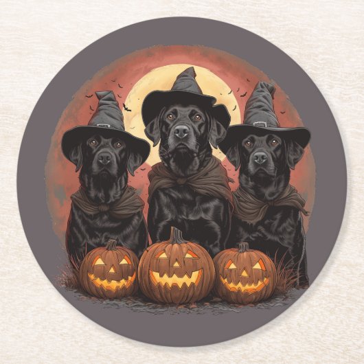 Halloween Labrador Retriever Hunde Hexenhats Runder Pappuntersetzer (Vorderseite)