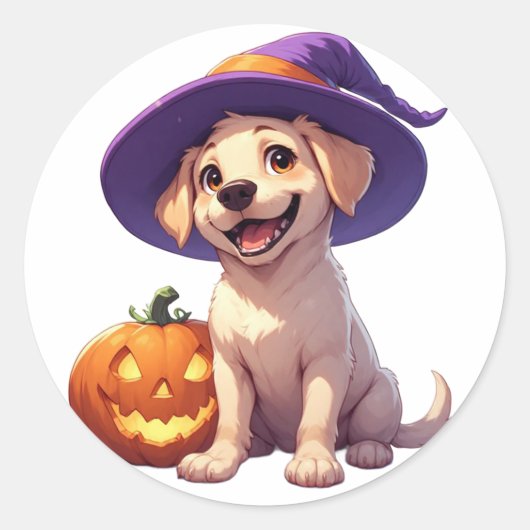 Halloween Labrador Welpe mit Jack O Lantern 🐶 Runder Aufkleber (Vorderseite)