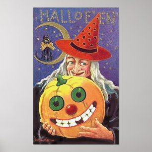Halloween Lächeln Hexe und Kürbis Poster