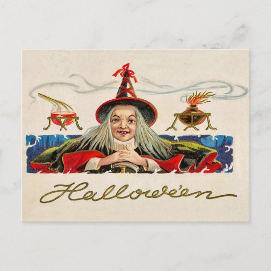 Halloween lächelnde Hexe, Vintager Urlaub Postkarte (Vorderseite)