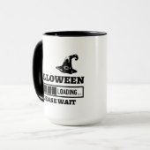 Halloween Laden bitte Text schwarz und weiß warten Tasse (Vorderseite Links)