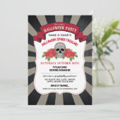 Halloween laden Schädel-Rosen-rotes Zirkus-Party Einladung (Stehend Vorderseite)