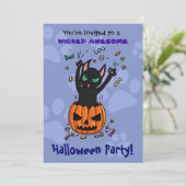 Halloween ladet schwarze Katze vom Kürbis Einladung (Stehend Vorderseite)