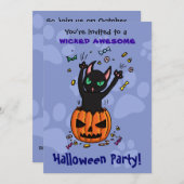Halloween ladet schwarze Katze vom Kürbis Einladung (Vorne/Hinten)