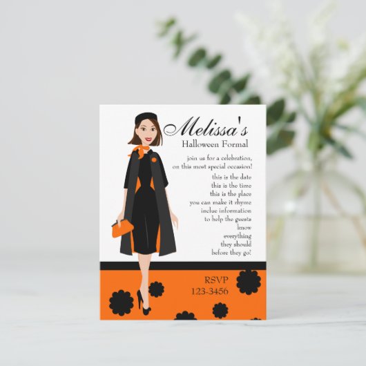 Halloween Lady Einladung (Stehend Vorderseite)