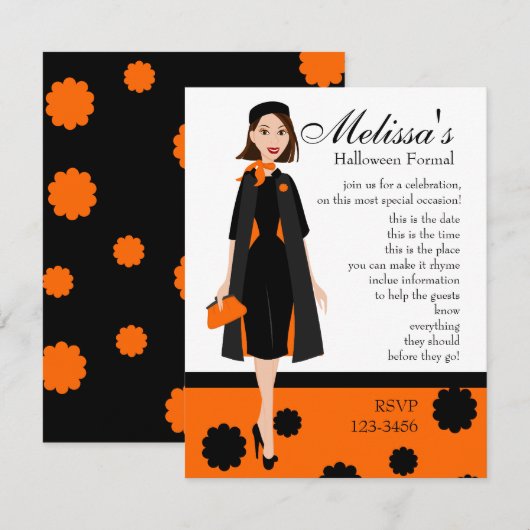 Halloween Lady Einladung (Vorne/Hinten)