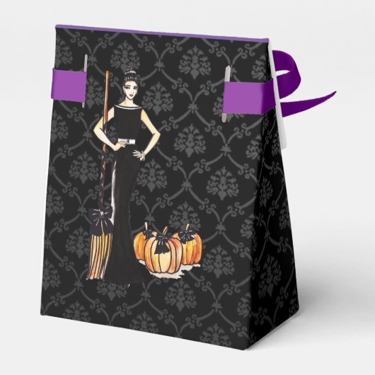 Halloween Lady Hexe mit Lila, schwarz-langes Kleid Geschenkschachtel (Rückseite)