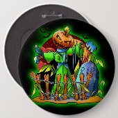 Halloween Lady Scarecrow Pumpkin Head RIP Bats Button (Vorne & Hinten)