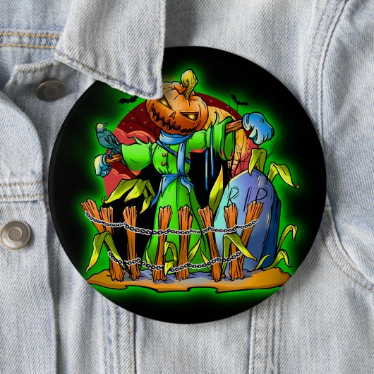 Halloween Lady Scarecrow Pumpkin Head RIP Bats Button (Beispiel)