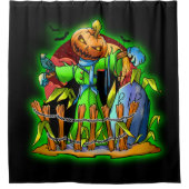 Halloween Lady Scarecrow Pumpkin Head RIP Bats Duschvorhang (Vorderseite)