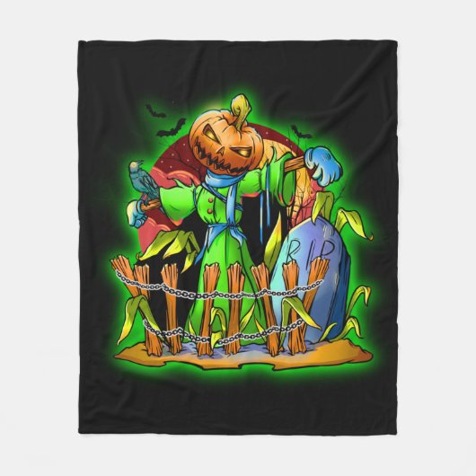 Halloween Lady Scarecrow Pumpkin Head RIP Bats Fleecedecke (Vorderseite)