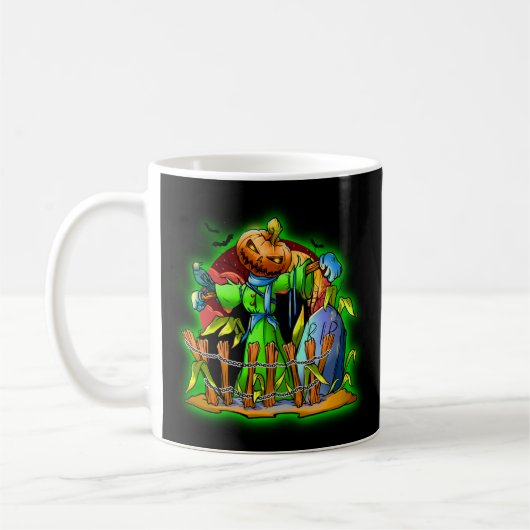 Halloween Lady Scarecrow Pumpkin Head RIP Bats Kaffeetasse (Links)