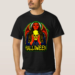 Halloween Lady Zombie Angel Wings Skull T - Shirt