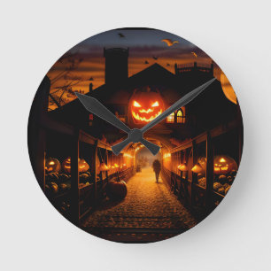 Halloween Landschaft Fünf Runde Wanduhr