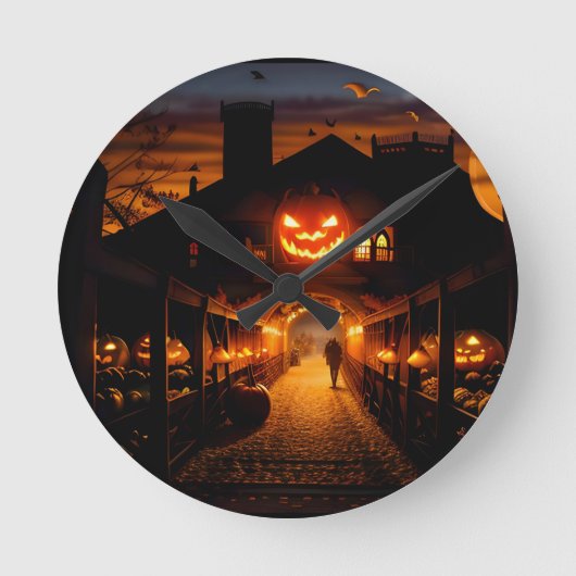 Halloween Landschaft Fünf Runde Wanduhr (Vorderseite)