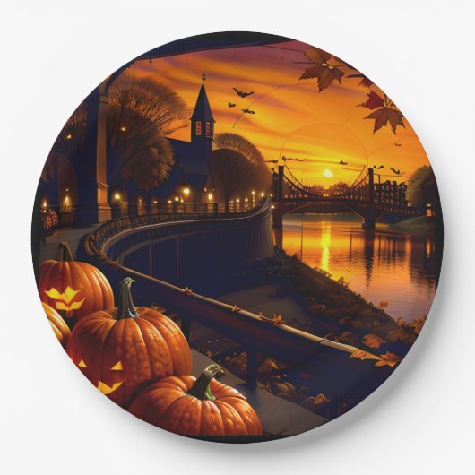 Halloween Landschaft Zwei Pappteller (Vorderseite)