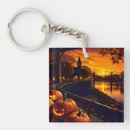 Halloween Landschaft Zwei Schlüsselanhänger (Vorderseite)