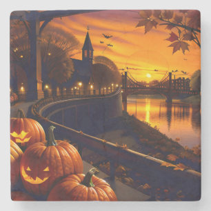 Halloween Landschaft Zwei Steinuntersetzer