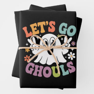 Halloween Lasst uns gehen Ghoule Gespenst Retro Ko Geschenkpapier Set