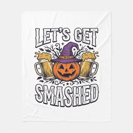 Halloween Lasst Uns Zerstören Kürbis Bier Fleecedecke (Vorderseite)