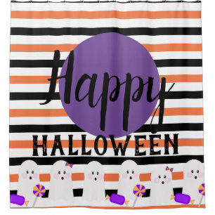 Halloween-Launischer-Süßer Geist mit Süßigkeiten-R Duschvorhang