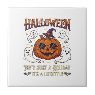 Halloween-Lebensstil-Kürbis-Sonnenbrille-Hexenhut Fliese