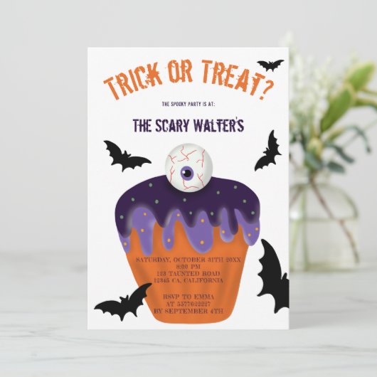 Halloween-Leckerei oder Trick-Augapack-Cake-Party Einladung (Stehend Vorderseite)