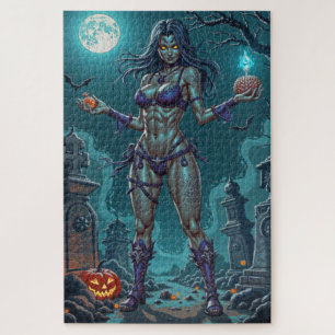 Halloween-Leckerei oder Zombie-Freundin mit Gehirn Puzzle
