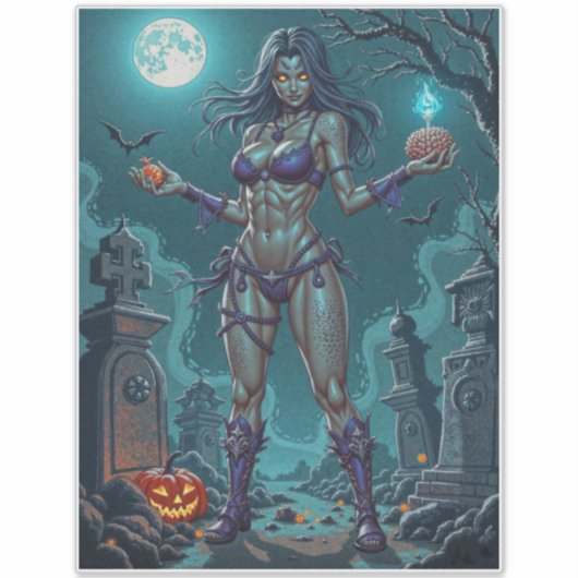 Halloween Leckerei oder Zombie Girlfriend w Brains Aufkleber (Vorderseite)