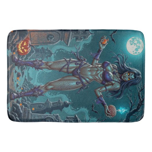 Halloween Leckerei oder Zombie Girlfriend w Brains Badematte (Vorderseite)