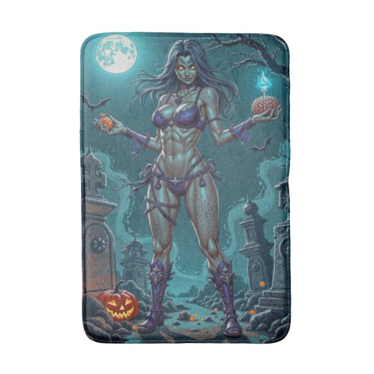 Halloween Leckerei oder Zombie Girlfriend w Brains Badematte (Vorderseite Vertikal)