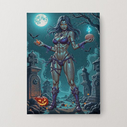 Halloween Leckerei oder Zombie Girlfriend w Brains Button (Vorderseite)