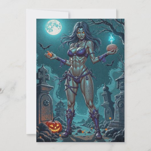 Halloween Leckerei oder Zombie Girlfriend w Brains Einladung (Vorderseite)