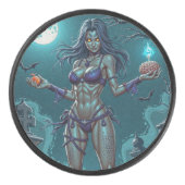 Halloween Leckerei oder Zombie Girlfriend w Brains Eishockey Puck (Vorderseite)