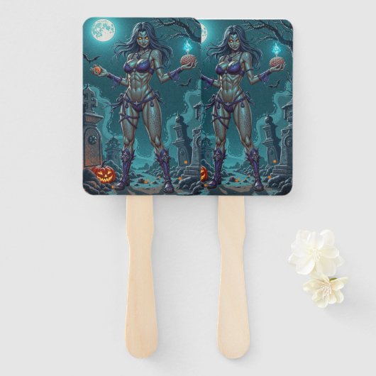 Halloween Leckerei oder Zombie Girlfriend w Brains Fächer (Vorne und Hinten)