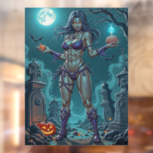 Halloween Leckerei oder Zombie Girlfriend w Brains Fensteraufkleber