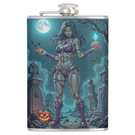 Halloween Leckerei oder Zombie Girlfriend w Brains Flachmann (Vorderseite)