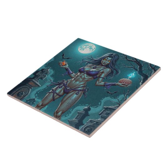 Halloween Leckerei oder Zombie Girlfriend w Brains Fliese (Seite)