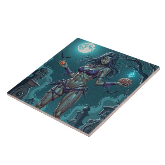 Halloween Leckerei oder Zombie Girlfriend w Brains Fliese (Seite)