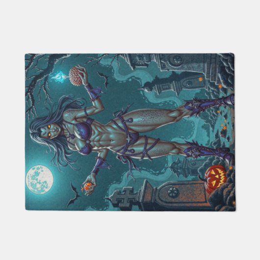 Halloween Leckerei oder Zombie Girlfriend w Brains Fußmatte (Vorderseite)