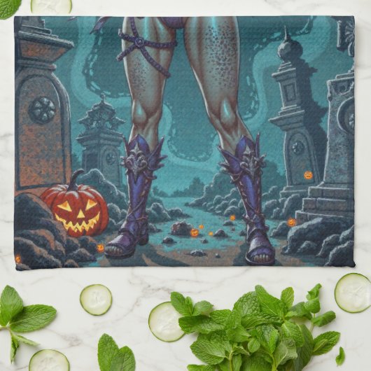 Halloween Leckerei oder Zombie Girlfriend w Brains Geschirrtuch (Gefaltet)